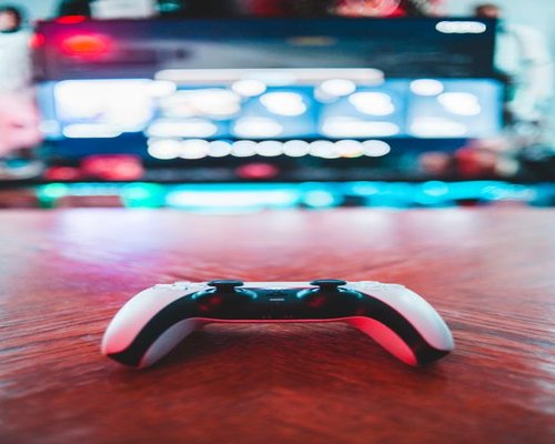 Modern gaming console controller on display